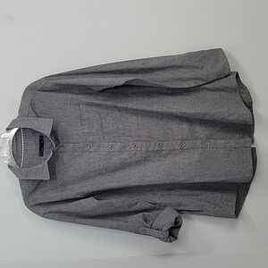 Prana Aster Tunic Hemp Gray Black Roll Tab Sleeves Button Down